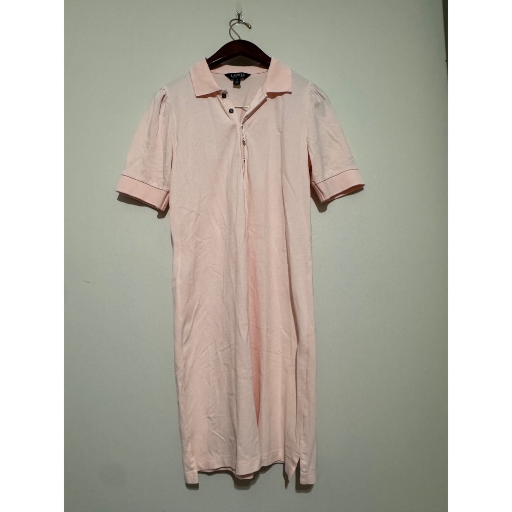 Lauren Ralph Lauren Womens Pink Pique Polo Dress Short Sleeve Puff Shoulder M